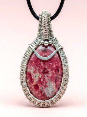 Handmade Thulite Necklace wire wrapped in Silver and Copper Wire